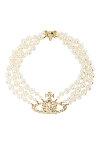 VIVIENNE WESTWOOD three row pearl bas relief choker gold