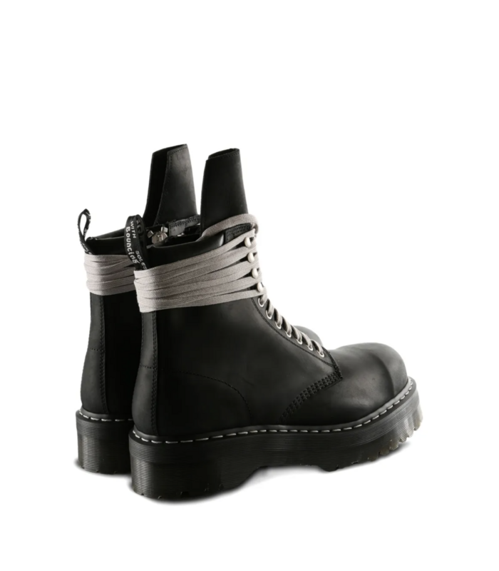 RICK OWENS X DR. MARTENS LEATHER BOOTS QUAD SOLE STEEL TOE BOOT