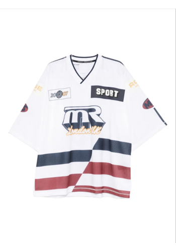 MARTINE ROSE oversized hockey top white navy