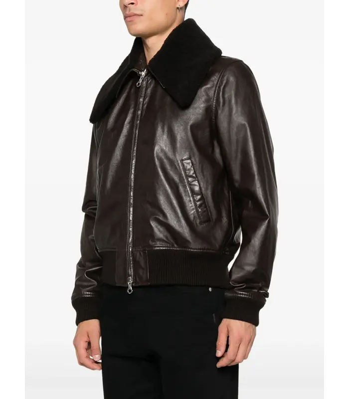 PHAROS BOMBER UMBER BROWN FLUID CALFSKIN