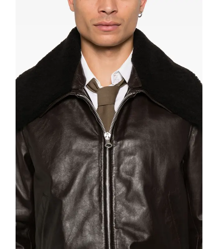 PHAROS BOMBER UMBER BROWN FLUID CALFSKIN