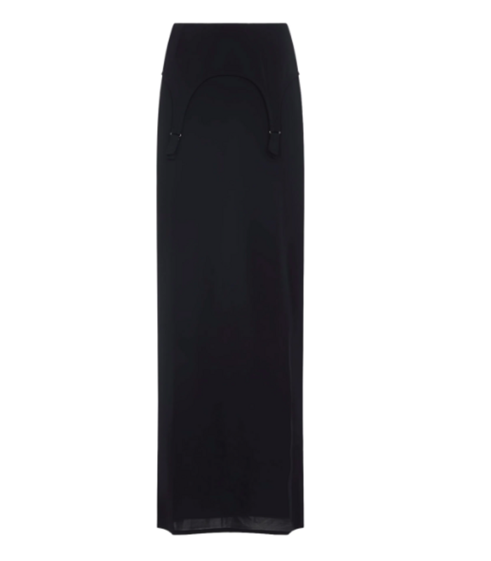 VISCOSE JERSEY LONG SKIRT WITH LINGERIE GARTER DARK NAVY