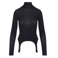 VISCOSE JERSEY LONG SLEEVES HIGH NECK TOP WITH LINGERIE GARTER DARK NAVY