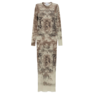 MESH LONG DRESS PRINTED "MÉDAILLON" LIGHTBEIGE/TAUPE