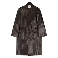 SINGLE BREASTED LEATHER COAT DARK BROWN