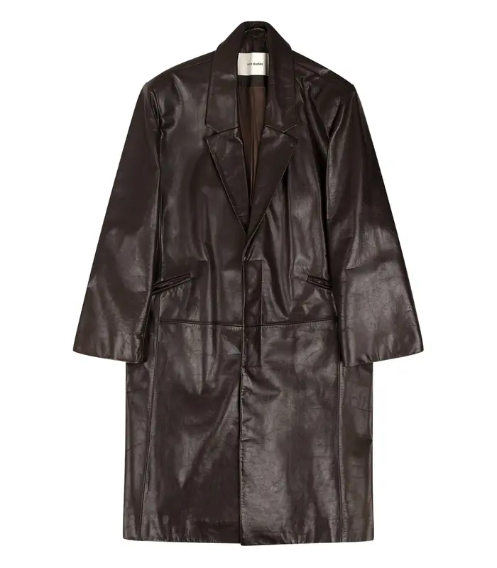 SINGLE BREASTED LEATHER COAT DARK BROWN