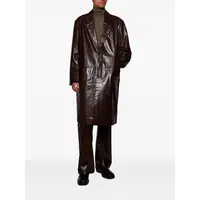 SINGLE BREASTED LEATHER COAT DARK BROWN