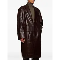 SINGLE BREASTED LEATHER COAT DARK BROWN