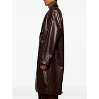 SINGLE BREASTED LEATHER COAT DARK BROWN