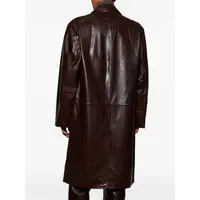 SINGLE BREASTED LEATHER COAT DARK BROWN