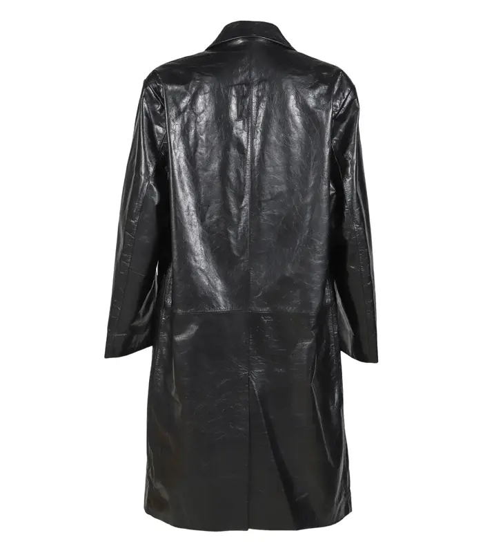 SINGLE BREASTED LEATHER COAT BLACK LEATHER