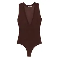 DEEP V NECK BODYSUIT CHOCOLATE