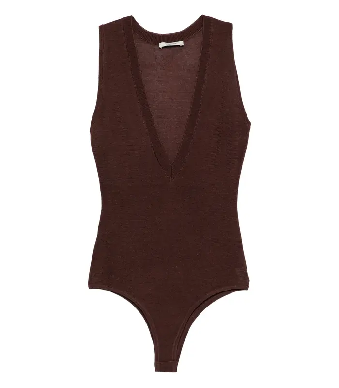 DEEP V NECK BODYSUIT CHOCOLATE