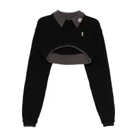 CROPPED LAYERED KNIT PULLOVER BLACK