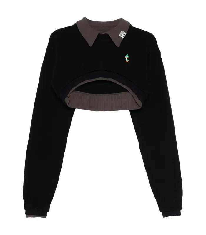 CROPPED LAYERED KNIT PULLOVER BLACK