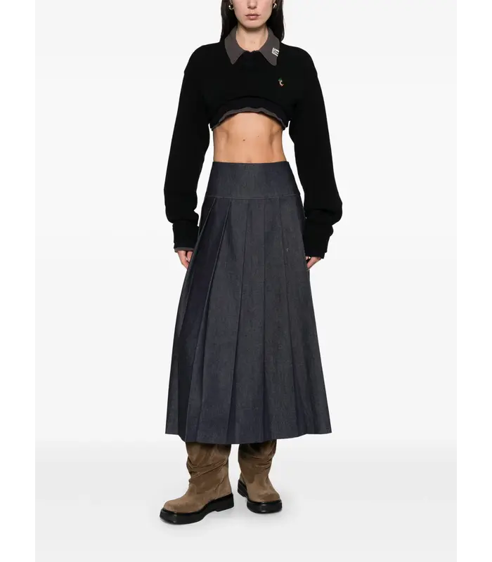 CROPPED LAYERED KNIT PULLOVER BLACK