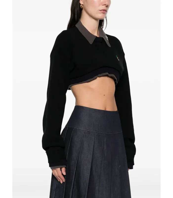 CROPPED LAYERED KNIT PULLOVER BLACK