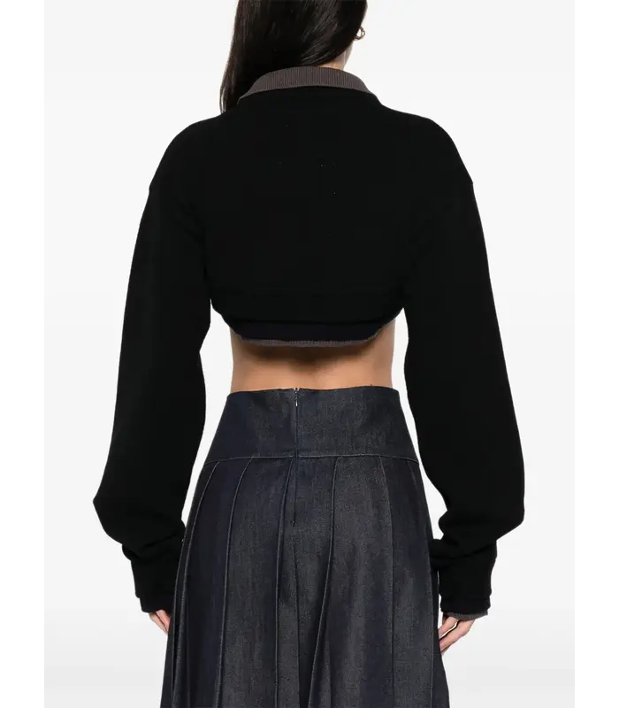 CROPPED LAYERED KNIT PULLOVER BLACK