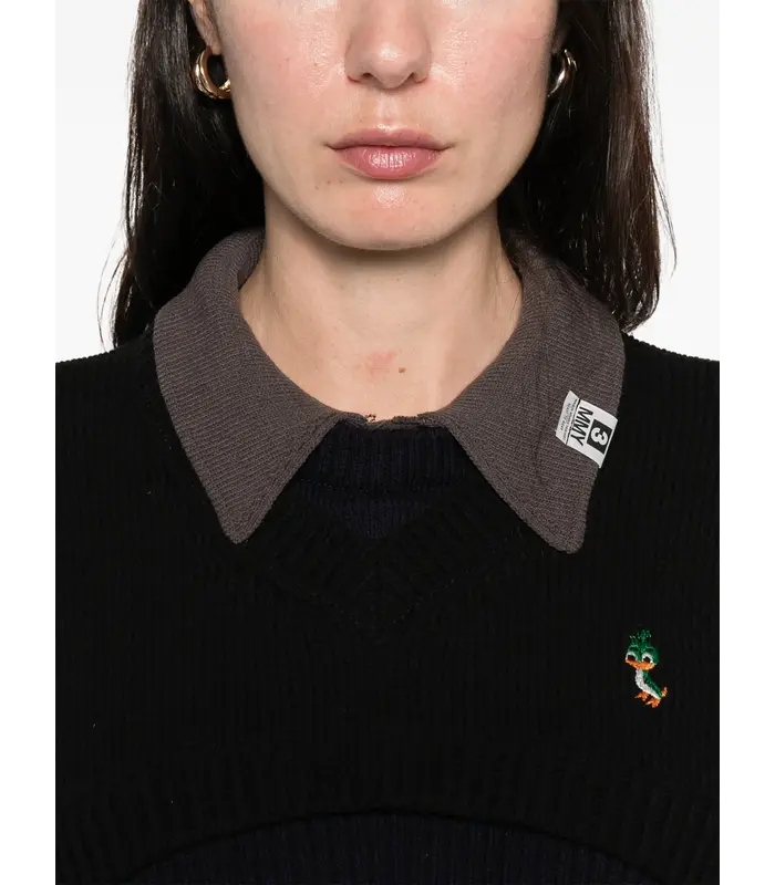 CROPPED LAYERED KNIT PULLOVER BLACK