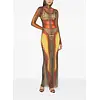 JEAN-PAUL GAULTIER RE-EDITION LONG DRESS HIGH NECK WITH LONG SLEEVES ORANGE/BLUE/BROWN