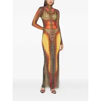 RE-EDITION LONG DRESS HIGH NECK WITH LONG SLEEVES ORANGE/BLUE/BROWN