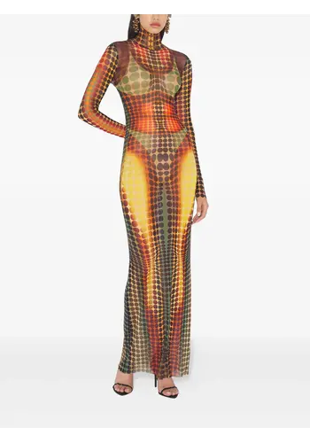 JEAN-PAUL GAULTIER re-edition long dress high neck with long sleeves orange/blue/brown JEAN-PAUL GAULTIER re-edition long dress high neck with long sleeves orange/blue/brown