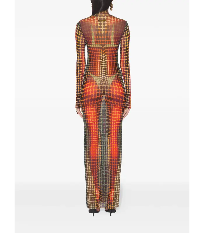 RE-EDITION LONG DRESS HIGH NECK WITH LONG SLEEVES ORANGE/BLUE/BROWN