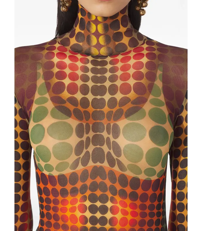 RE-EDITION LONG DRESS HIGH NECK WITH LONG SLEEVES ORANGE/BLUE/BROWN