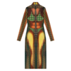 JEAN-PAUL GAULTIER RE-EDITION LONG DRESS HIGH NECK WITH LONG SLEEVES AND CENTER FRONT ZIP CLOSING ORANGE/BLUE/BROWN
