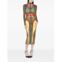 RE-EDITION LONG DRESS HIGH NECK WITH LONG SLEEVES AND CENTER FRONT ZIP CLOSING ORANGE/BLUE/BROWN