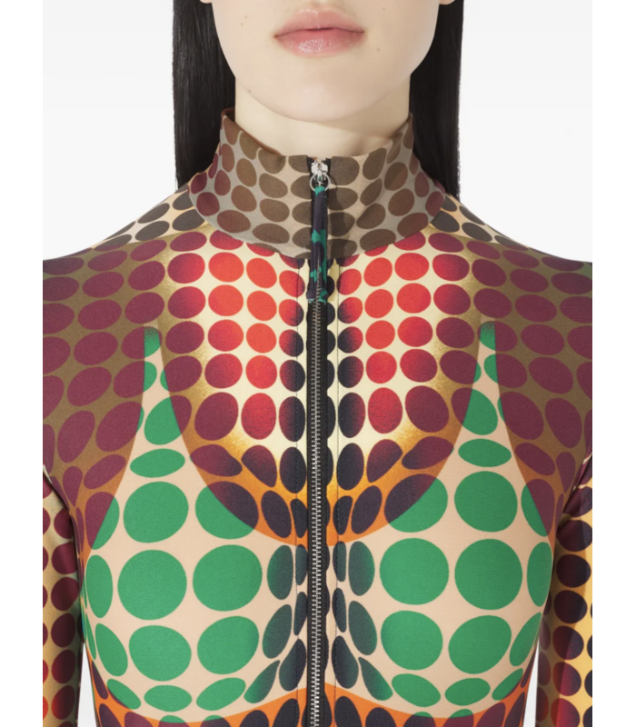 RE-EDITION LONG DRESS HIGH NECK WITH LONG SLEEVES AND CENTER FRONT ZIP CLOSING ORANGE/BLUE/BROWN