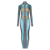 JEAN-PAUL GAULTIER RE-EDITION LONG DRESS HIGH NECK WITH LONG SLEEVES BLUE/PURPLE/YELLOW