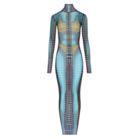 RE-EDITION LONG DRESS HIGH NECK WITH LONG SLEEVES BLUE/PURPLE/YELLOW