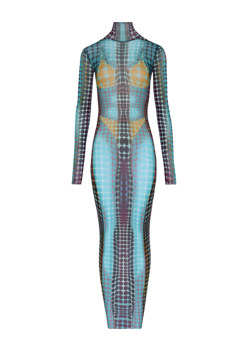 JEAN-PAUL GAULTIER re-edition long dress high neck with ls blue