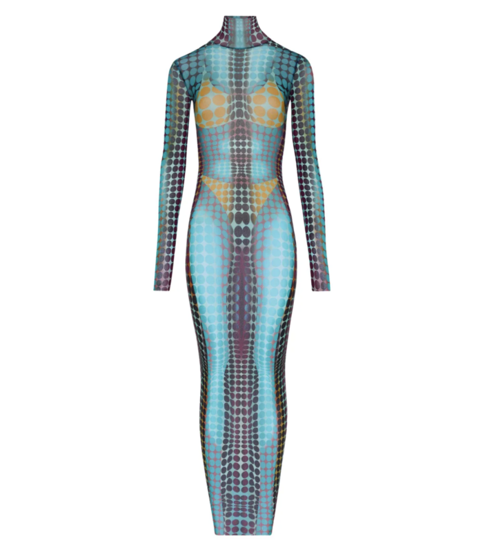 RE-EDITION LONG DRESS HIGH NECK WITH LONG SLEEVES BLUE/PURPLE/YELLOW