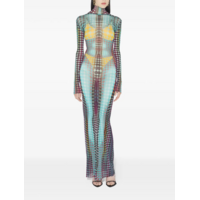 RE-EDITION LONG DRESS HIGH NECK WITH LONG SLEEVES BLUE/PURPLE/YELLOW