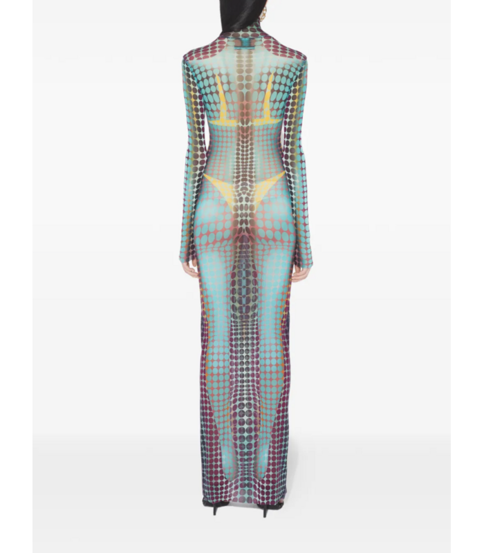 RE-EDITION LONG DRESS HIGH NECK WITH LONG SLEEVES BLUE/PURPLE/YELLOW