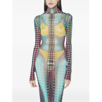 RE-EDITION LONG DRESS HIGH NECK WITH LONG SLEEVES BLUE/PURPLE/YELLOW