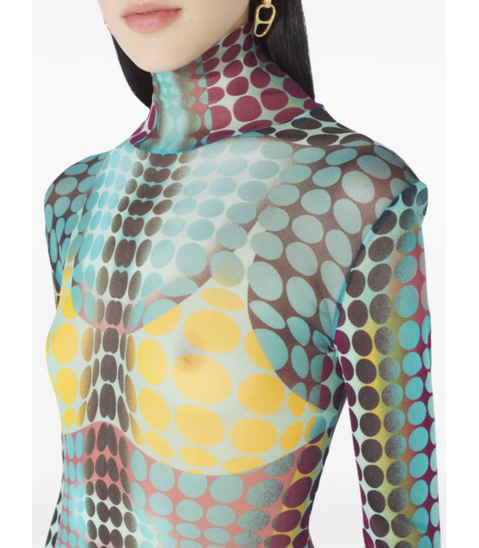 RE-EDITION LONG DRESS HIGH NECK WITH LONG SLEEVES BLUE/PURPLE/YELLOW