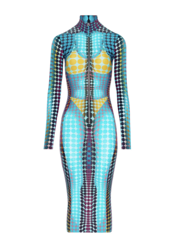 JEAN-PAUL GAULTIER re-edition long dress high neck with ls blue