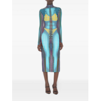 RE-EDITION LONG DRESS HIGH NECK WITH LONG SLEEVES AND CENTER FRONT ZIP CLOSING BLUE/PURPLE/YELLOW