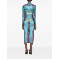 RE-EDITION LONG DRESS HIGH NECK WITH LONG SLEEVES AND CENTER FRONT ZIP CLOSING BLUE/PURPLE/YELLOW