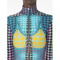 JEAN-PAUL GAULTIER RE-EDITION LONG DRESS HIGH NECK WITH LONG SLEEVES AND CENTER FRONT ZIP CLOSING BLUE/PURPLE/YELLOW