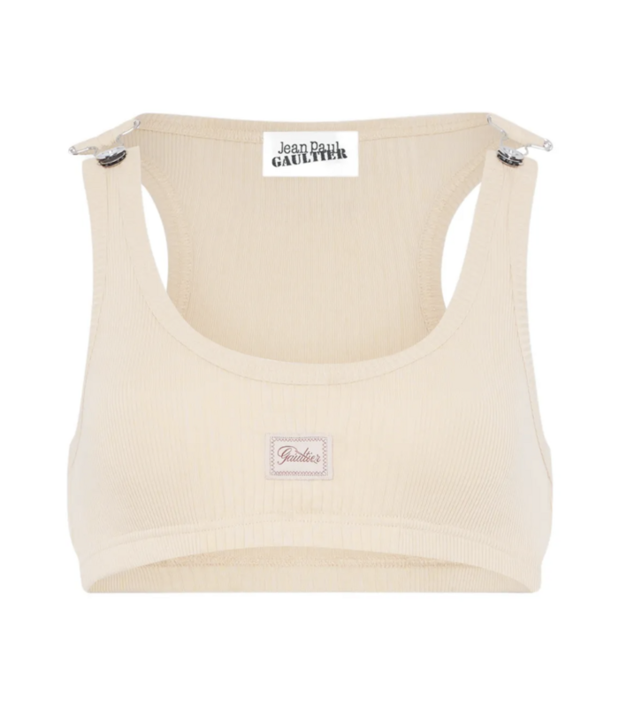 COTTON RIBBED BRA WITH GAULTIER PATCH AND OVERALL BUCKLES NUDE