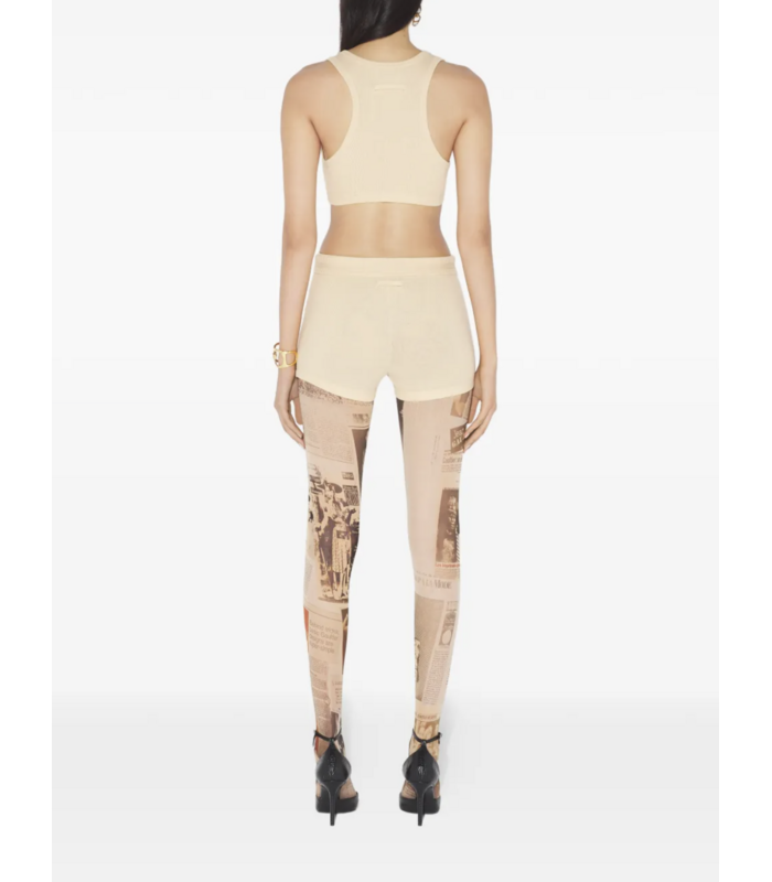 COTTON RIBBED BRA WITH GAULTIER PATCH AND OVERALL BUCKLES NUDE