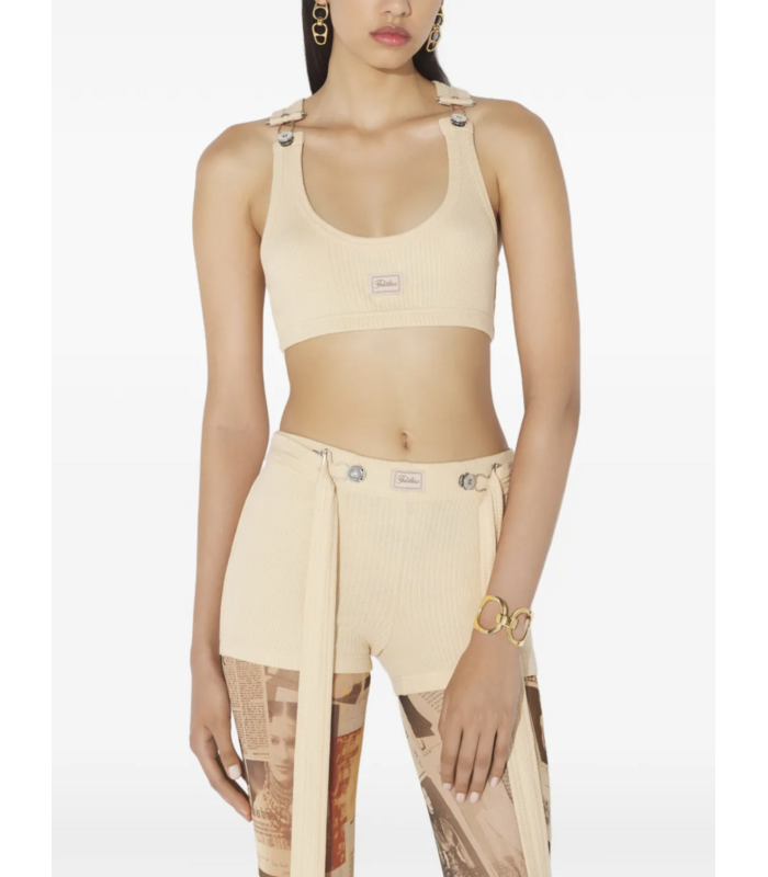 COTTON RIBBED BRA WITH GAULTIER PATCH AND OVERALL BUCKLES NUDE