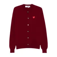 ROUND-NECK CARDIGAN RHINESTONE HEART BURGUNDY