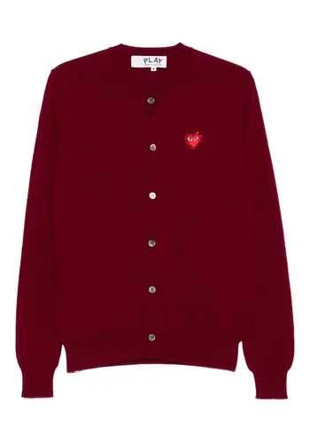 COMME DES GARCONS PLAY round-neck cardigan rhinestone heart burgundy