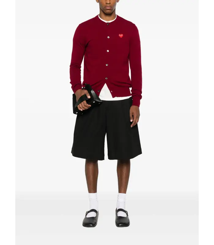 ROUND-NECK CARDIGAN RHINESTONE HEART BURGUNDY