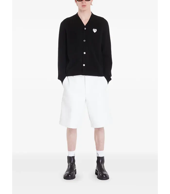 V-NECK CARDIGAN WHITE EMBLEM BLACK